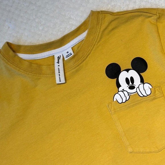 Disney ✕ Janie and Jack Kids Tee (10) Mickey Pocket Mustard Yellow Long Sleeve - Picture 1 of 15